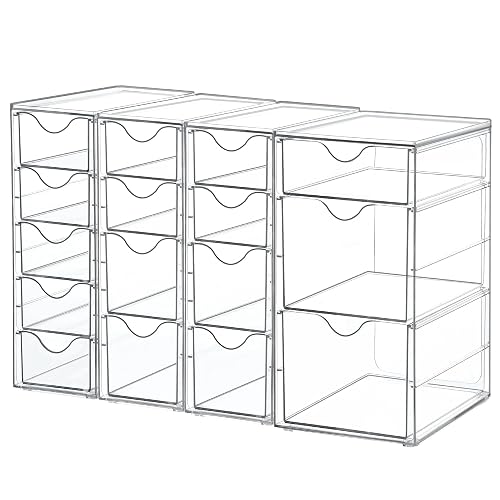 Vtopmart 4 Set Acrylic Desk Organizer with 16 Drawers for Office, Makeup | Clear Storage Drawers for Office Supplies, Desktop Organization for Makeup, Art Crafts, Bead, Pen, Stationary, Buiding Blocks
