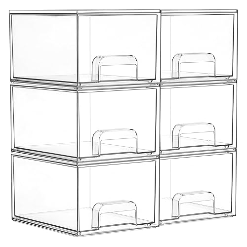 Vtopmart 6 Pack Small Clear Stackable Storage Drawers for Desk, Countertop | Bathroom Makeup Accessories Organizer, Plastic Bins For Desk, Vanity, Undersink, Medicine Cabinet ,Home Organization