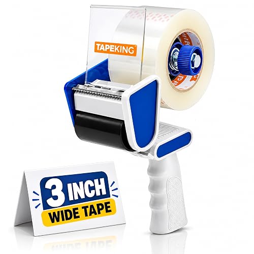Tape King Packing Tape Dispenser Gun - Handheld Tape Gun with 1 Bonus Clear Packaging Tape (3 Inch Wide) - Shipping Tape for Sealing, Storing, and Moving Boxes, 1 Pack