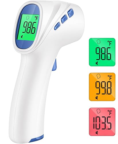 Forehead Thermometer for Adults and Kids, Non Contact, Fast Accurate Result | 3-Color Fever Alarm, 35 Memory Recalls, 1s Result, 2-in-1 Mode, Silent Mode, Large & Clear Backlit Display, FSA Eligible