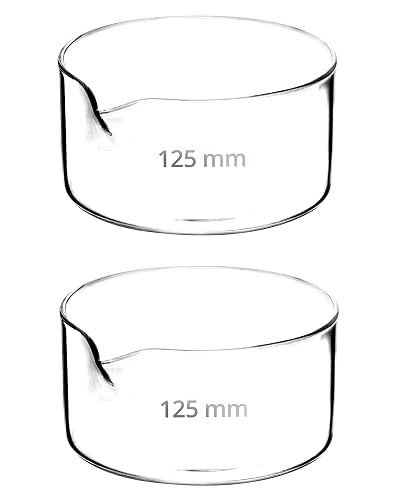QWORK 500ml Crystallizing Dishes, 2 Pack Flat Bottom Lab Dishes with Spout and Heavy Rim, Borosilicate 3.3 Glass for Professional Laboratories, Science Classrooms, Kitchen, Crafts