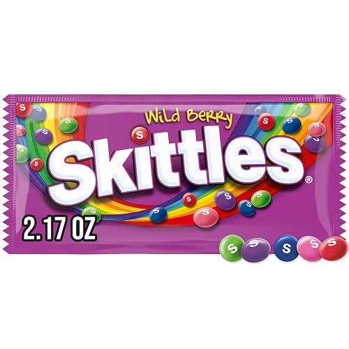 SKITTLES Wild Berry Chewy Candy Fruity Candies Snacks Bag, 2.17 Ounce | Wild Berry chewy candy full size bag; snack size candy for at home, office, lunchbox, game night gelatin and gluten free