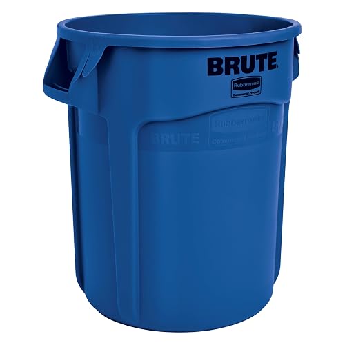 Rubbermaid Commercial Products BRUTE Trash Can, Blue, 10-Gallon | Heavy-Duty Round Garbage Can, Vented Container, Outdoor Waste Container for Landscapers/Construction/Restaurants/Warehouses
