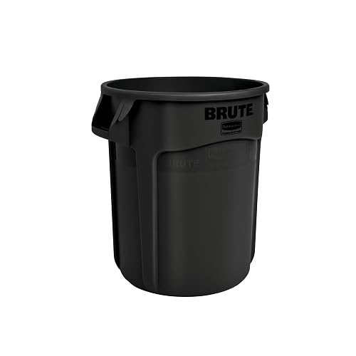 Rubbermaid Commercial Products BRUTE Trash Can, Black, 10-Gallon | Heavy-Duty Round Garbage Can, Vented Container, Outdoor Waste Container for Landscapers/Construction/Restaurants/Warehouses