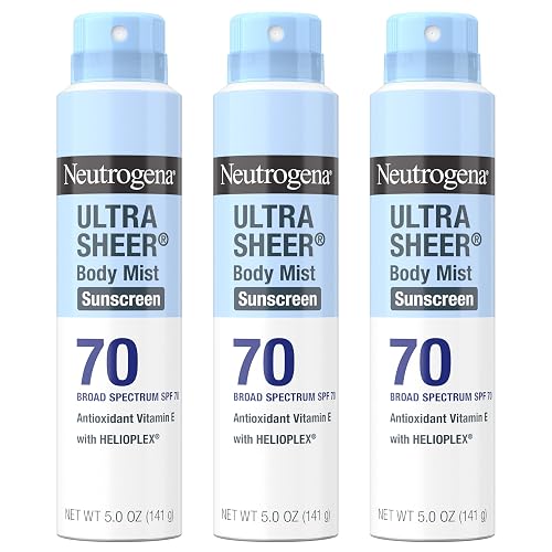 Neutrogena Ultra Sheer Dry Touch Sunscreen Spray, SPF 70, 3 x 5 oz | Broad Spectrum UVA/UVB Protection, Lightweight Spray, Water-Resistant up to 80 Minutes, PABA-, & Oxybenzone-Free