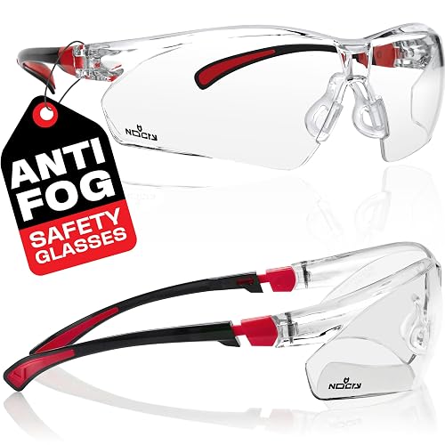 NoCry Clear Safety Glasses for Men and Women with Anti-Fog and Scratch Resistant Wrap Around Lenses, Adjustable Temples and Nose Pads — ANSI Z87 Certified Protective Eyewear with 100% UV Shielding