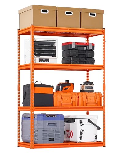 VEVOR Storage Shelves, 2400 lbs, 4 Tier Heavy Duty Garage Shelving, 20" D x 40" W x 60" H Adjustable Metal Shelves for Industrial Shelving Unit Utility Shelf, for Kitchen, Warehouse, Basement, Orange