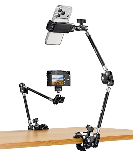 ULANZI CO78 22" Magic Arm w Super Clamp Desk C Clamp, 1kg Load Articulating | Arm, Overhead Phone Mount Holder for Compact Camera, Action Camera, Small Video Light, Cell Phone,Monitors
