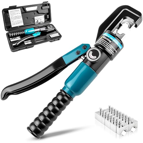 Aikyciu Hydraulic Crimping Tool with 9 Pairs of Dies | 12 AWG to 2/0 AWG, Works on Copper, Aluminum and Stainless Steel Wires, Hydraulic Cable Crimper for Electrical Wiring