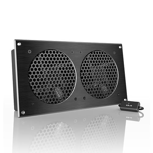 AC Infinity AIRPLATE S7, Quiet Cabinet Cooling Fan 12" w/ Speed Controller | Premium Brushed Aluminum Finish, Ultra-Quiet Dual-Ball Beating Fans, UL-Certified for Home Theater AV Cabinets