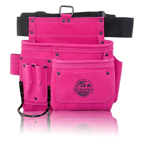 Graintex 5 Pocket Suede Leather Tool Belt/Bag, Multipurpose Leather Tool Belt for Women and Men, Ideal for Construction, Electrician, Handymen, Carpenter, Gardening Pouch & DIY Projects