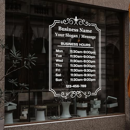 Business Hours Sign – Custom Storefront Open Hours Window Decal | Personalized Vinyl Sticker for Business | Durable & Easy Application, Weatherproof (D23)