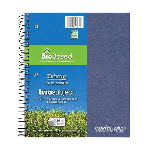 ROARING SPRING Environotes Recycled 2 Subject Notebook, 100 Sheets of BioBased Paper, 11" x 9", College Ruled Assorted Earthtone Covers