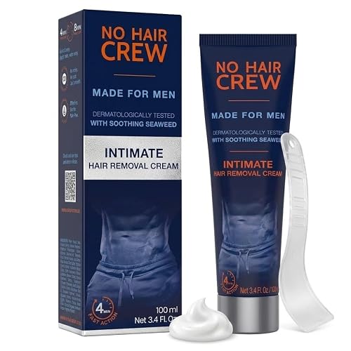 No Hair Crew Intimate/Private At Home Hair Removal Cream for Men - Painless, Flawless, Soothing Depilatory for Unwanted Coarse Male Body Hair, 100ml