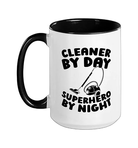Cleaner Housekeeping Sanitation Janitorial - Cleaner Ceramic Mug, Black/White, 15oz