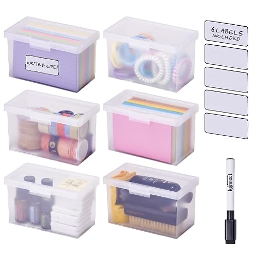 Bostitch Konnect Storage Containers with Lids, Office Organizer, Clear Plastic Box, Stackable for Index Cards, Labels, 1 Qt, 6 Pack