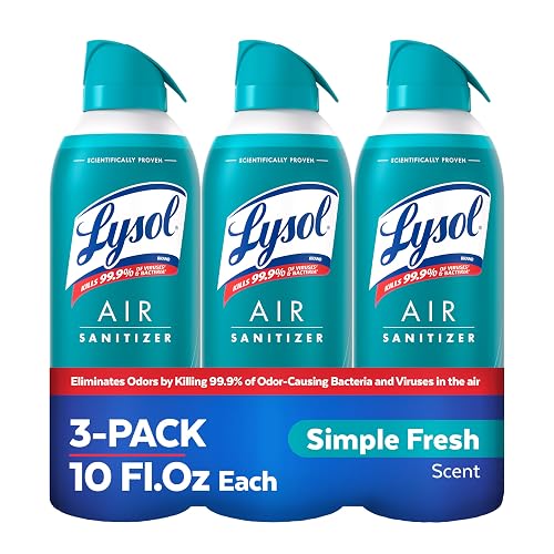 Lysol Air Sanitizer Spray, Air Freshener Alternative, Simple Fresh 3-Pk | Lysol Scented Air Sanitizing Room Spray, Bacterial Odor Eliminator, Home, Office, Classroom, Toilet, & Bathroom Spray, 10 oz