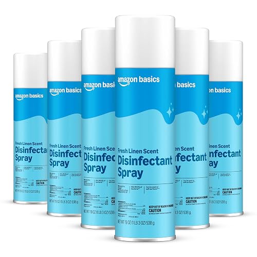 Amazon Basics Disinfectant Spray, Fresh Linen Scent, Kills 99.9% of Bacteria, 19 Oz, Pack of 6