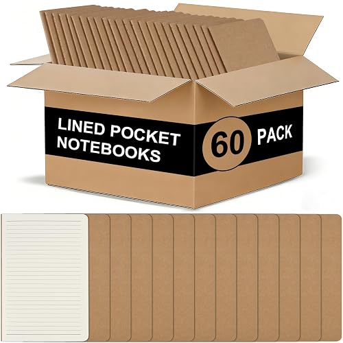 ZCZN 60 Pack Kraft Pocket Notebooks Bulk, 3.5 X 5.5 Inches Lined Paper Journaling Notebooks, 30 Sheets/60 Pages, Mini Journal Notebooks for Work, Writing, Traveler Memo Notepad(Kraft Cover)