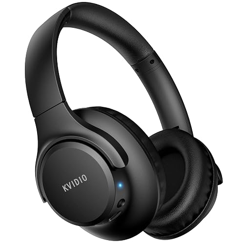 KVIDIO Bluetooth Headphones Wireless Over Ear Headsets 65H Playtime | Deep Bass, HiFi Stereo, Bluetooth 6.0, Microphone, Comfortable Fit, Foldable, Lightweight, Low Latency for Travel Home Office