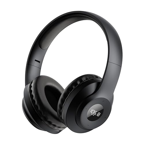 kamapulo X5 Rechargeable & Portable FM Radio Headphones Mowing (Black) | Excellent Reception, LED Display, Soft Ear Muffs, Radio Headset FM Receiver for Meeting, Works, Hiking, Jogging