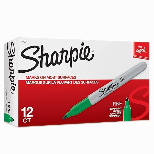 Sharpie Permanent Markers, Fine Point, Green, 12 Count