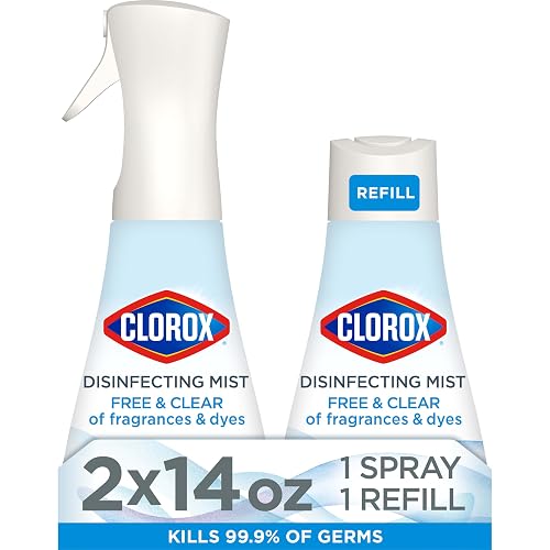 Clorox Free & Clear Disinfecting Mist Spray & Refill, 14 fl. oz., 2 Pack | Bleach Free, Unscented Disinfectant Spray, Freshens Fabrics, Kills 99.9 Percent of Germs, Sensitive Skin Safe