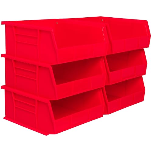 Akro-Mils 30235 AkroBins Plastic Storage Bins, 11"x11"x5", Red, 6-Pack | Space-Saving Stackable Bins for Garage, Pantry, Craft Organization
