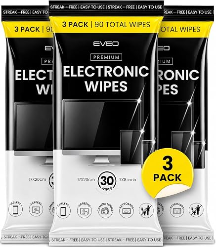 EVEO Electronic Wipes Screen Cleaner - Screen Wipes TV Screen Cleaner Wipes, Computer Screen Wipes, Laptop Screen Cleaner, ipad & Monitor Cleaner, Screen Cleaning Wipes - [90 Wipes + Microfiber Cloth]