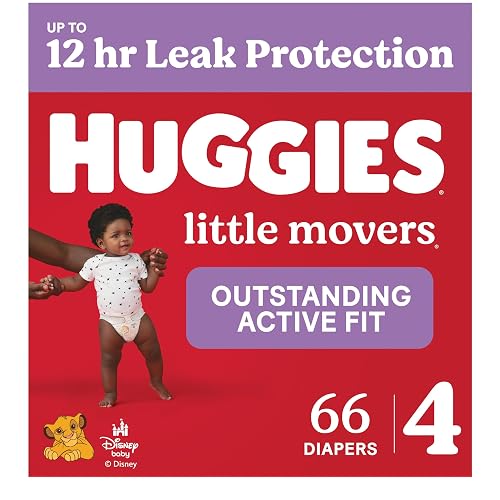 Huggies Little Movers Diapers Size 4, 66 Count | Double Grip Strips, Blowout Protection, Secure Flexible Fit, Up to 12-Hour Protection, Dry Touch Liner, Wetness Indicator