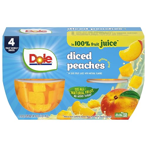 Dole Fruit Bowls Diced Peaches, 4oz, 4 Total Cups | In 100% Juice Snacks, Gluten & Dairy Free, Bulk Lunch Snacks for Kids & Adults