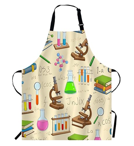 WONDERTIFY Science Education Sketch Apron,Laboratory Chemistry Book Equation Loupe Beaker Flask Glass Bib Apron with Adjustable Neck for Men Women,Suitable for Kitchen Cooking Chef Grill Bistro Apron