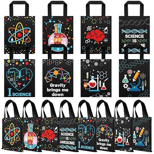 Ferraycle 24 Pcs Science Party Favor Bags, Stem Party Favor Bags, Black | Science Theme Stem Gift Kit Bags, Book, Goodie, Candy, Goodie Bags for Fan Activity, Projects, School Party Favors