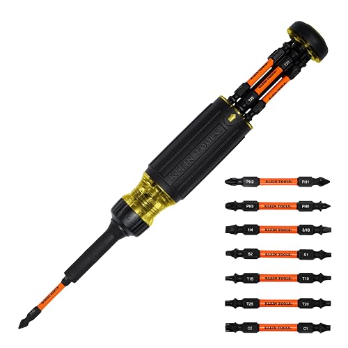 Klein Tools 32315HD 15-in-1 Multi-Bit Ratcheting Screwdriver, 8-Piece | Impact-Rated, 7 Double-Ended ProFlex Torsion Zone Tips, 1/4-Inch Nut Driver