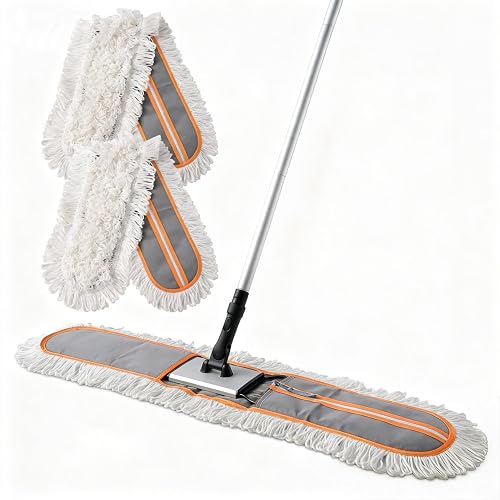 CLEANHOME 36" Commercial Dust Mops for Floor Cleaning,Grey | 59” Long Handle,Heavy Duty Floor Duster Mop, Hotel Gym Household Cleaning Supplies for Hardwood, Tiles, Marble Floors