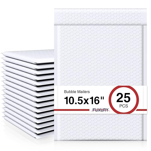 Fuxury White Bubble Mailers 10.5x16 Inch 25 Pack Self Seal Padded Envelopes | Usable Size 10.5x15 Bubble Envelopes Waterproof Padded Mailers Shipping Bags for Mailing,Packaging,Small Business,#5