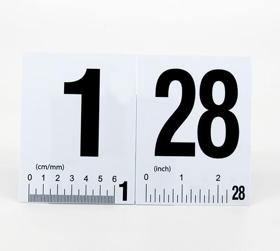 Crime Scene Evidence Markers, FLAT 1-28 With Scale, Inches/Centimeters, White with Black Text, Plastic Cards, 3.2"w x 4.4"t