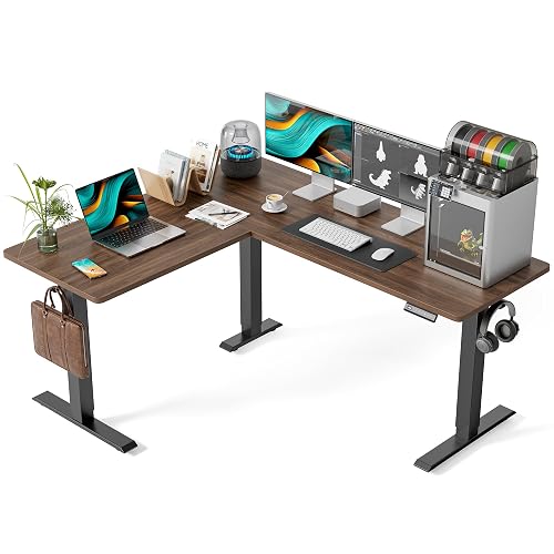 FEZIBO 63" x 55" L-Shaped Standing Desk - Adjustable Corner Desk L Shape, L-Shaped Adjustable Desk with Splice Board, L Shape Standing Desk, Black Walnut