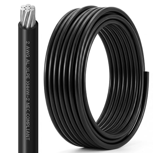 Relaxweex 50Ft 2 AWG XHHW-2 Aluminum Building Wire - UL Listed 600V 100A 90°C Stranded Cable for Residential, Commercial and Industrial Power Distribution Systems
