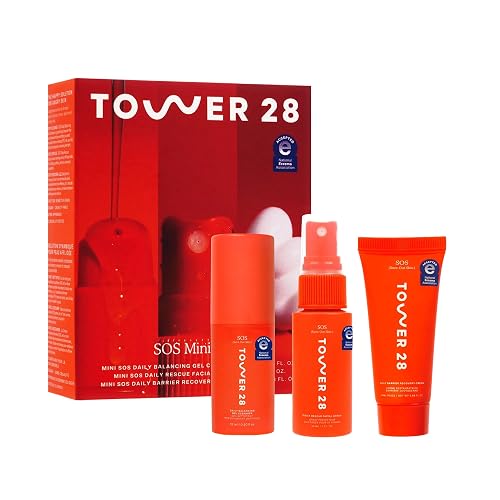 Tower 28 SOS Skincare Minis Travel Size Gift Set (3 ct) | Mini Hypochlorous Acid Spray, Barrier Repair Face Cream & Gel Cleanser, TSA-Approved Sensitive Skin Care Set