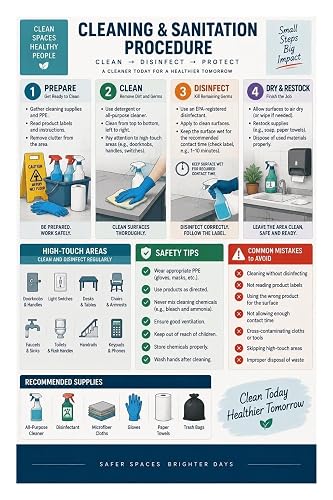 CYLLYKGIFT Cleaning Sanitation Procedure, Workplace Training Canvas | Facility Hygiene Wall Decor for Cleaning and Safety Training Spaces(Unframed,12x18inch(30x45cm))