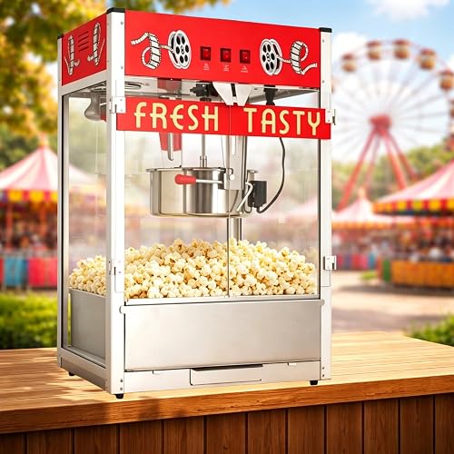 36oz Countertop Popcorn Maker Machine Professional Commercial Grade, Red | Non-stick Stainless Steel Kettle, 3-Switch Control for Part, Amusement Parks Stalls, Carnivals Events, Cinema Front Desk