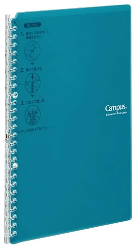 Kokuyo Smart Ring Binder, B5 Blue Green Binder Notebook, Up to 25 Sheets | Campus Refillable Notebook 26 Holes with 10 Extra Loose-Leaf Paper in 6mm Dot Ruled Japanese Slim Binder for Work & Study