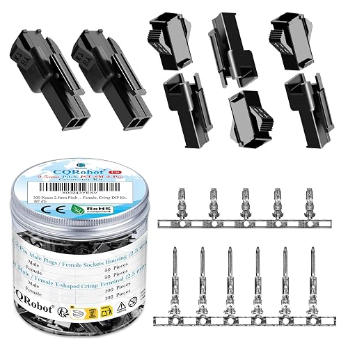 CQRobot JST SM 2.5mm Pitch 2-Pin Electronic Computer Connector Adapter | Male Header Female Receptacle Housing Male/Female Crimp Contact Terminal PCB Wire-Wire Adapter Cable Assembly 50Sets/300PCS