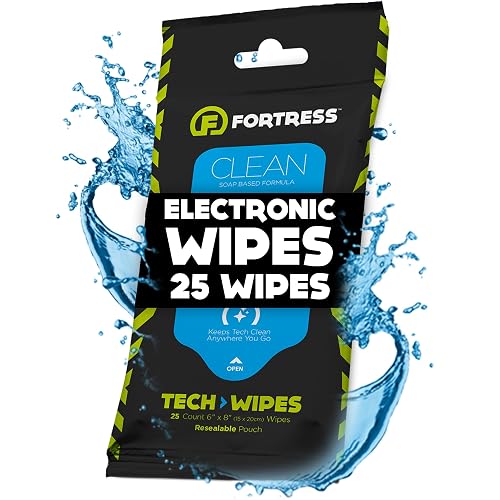 Fortress Electronic Wipes (25 ct.) Screen Cleaner Wipes for Tech | Travel Size, for Phones, Keyboards, TV Monitors, Computer Screens, and More, Skin-Safe Electronic Screen Wipes