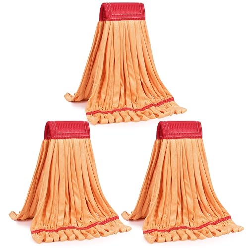Matthew Cleaning Microfiber Tube Mop(Meduim,Orange,3Pack) Heavy Duty Mop Head Replacement,Excellent Absorbency,Premium launderability,Reusable,Loop end for Home,Commercial and Industrial Use