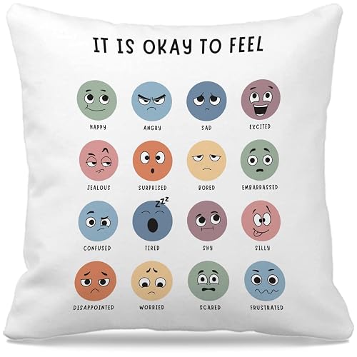 Nogrit Calm Down Corner Supplies Calming Corner Decor Feelings Pillow Cover 18x18 Counseling Office Calm Corner Must Haves, School Counselor Gifts Mental Health Decor for Therapy Office Gifts