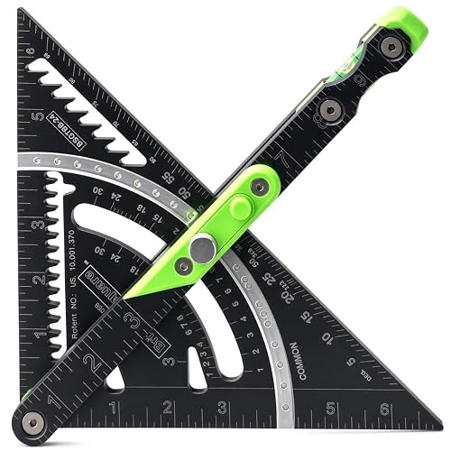 Britton Square Britton Square® 7" Rafter Square - Patented Locking Pivot Arm Angle Finder, Heavy Duty Aluminum Carpenter Layout Tool with 3 Built-in Level Vials for Woodworking, Framing & Roofing