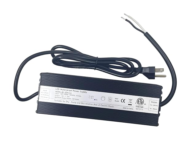 300W 12V 25A LED Driver ETL Listed Transformer, Waterproof IP65 Power Supply, 100-130V AC to 12V DC Low Voltage Adapter for Outdoor Use (ETL12V300W)