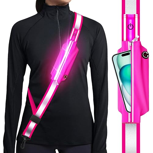 Ylzzrs Reflective Sash Gear for Walking at Night,LED Reflective Belt Safety Lights,Lights for Night Dog Walking,High Visibility Type-C Rechargeable with Phone Holder for Men Women